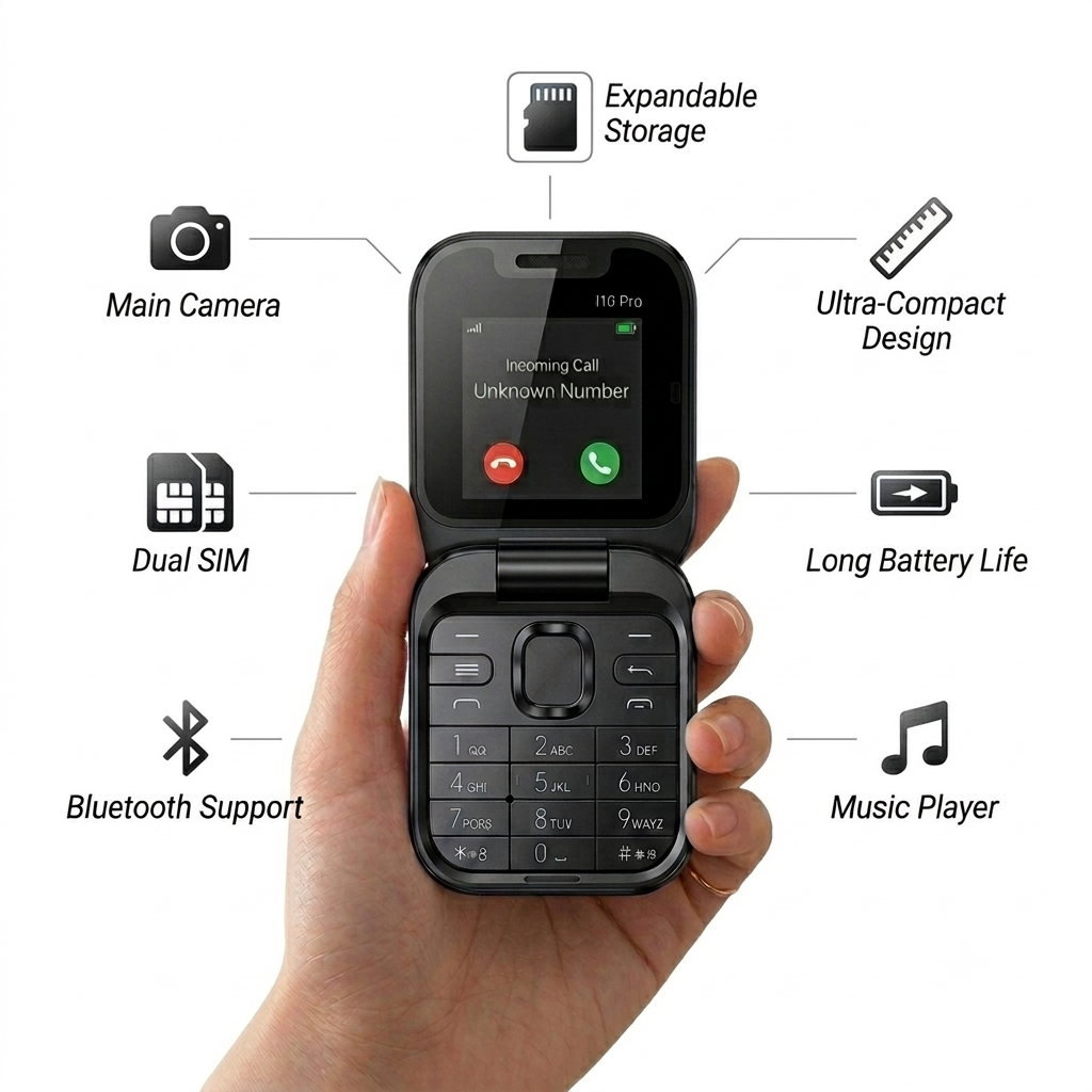 i16Pro Mini Foldable - Dual SIM 2G Phone with Compact Design