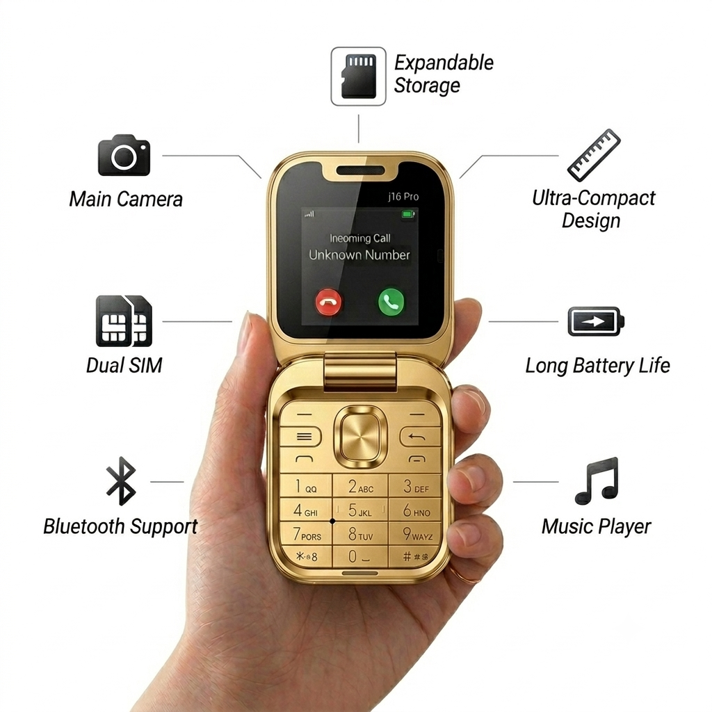 i16Pro Mini Foldable - Dual SIM 2G Phone with Compact Design