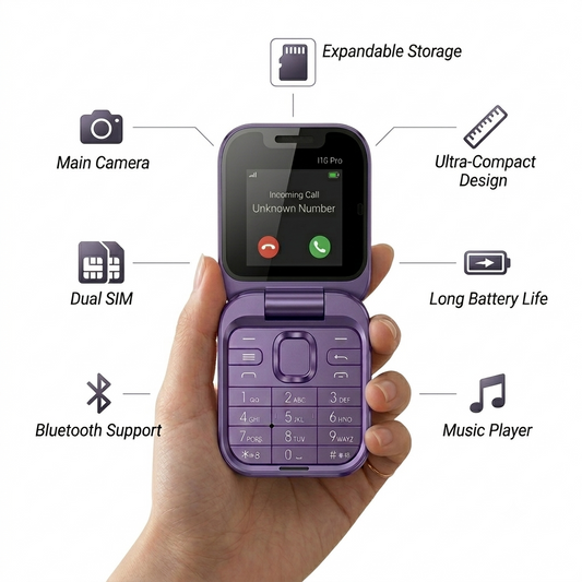 i16Pro Mini Foldable - Dual SIM 2G Phone with Compact Design