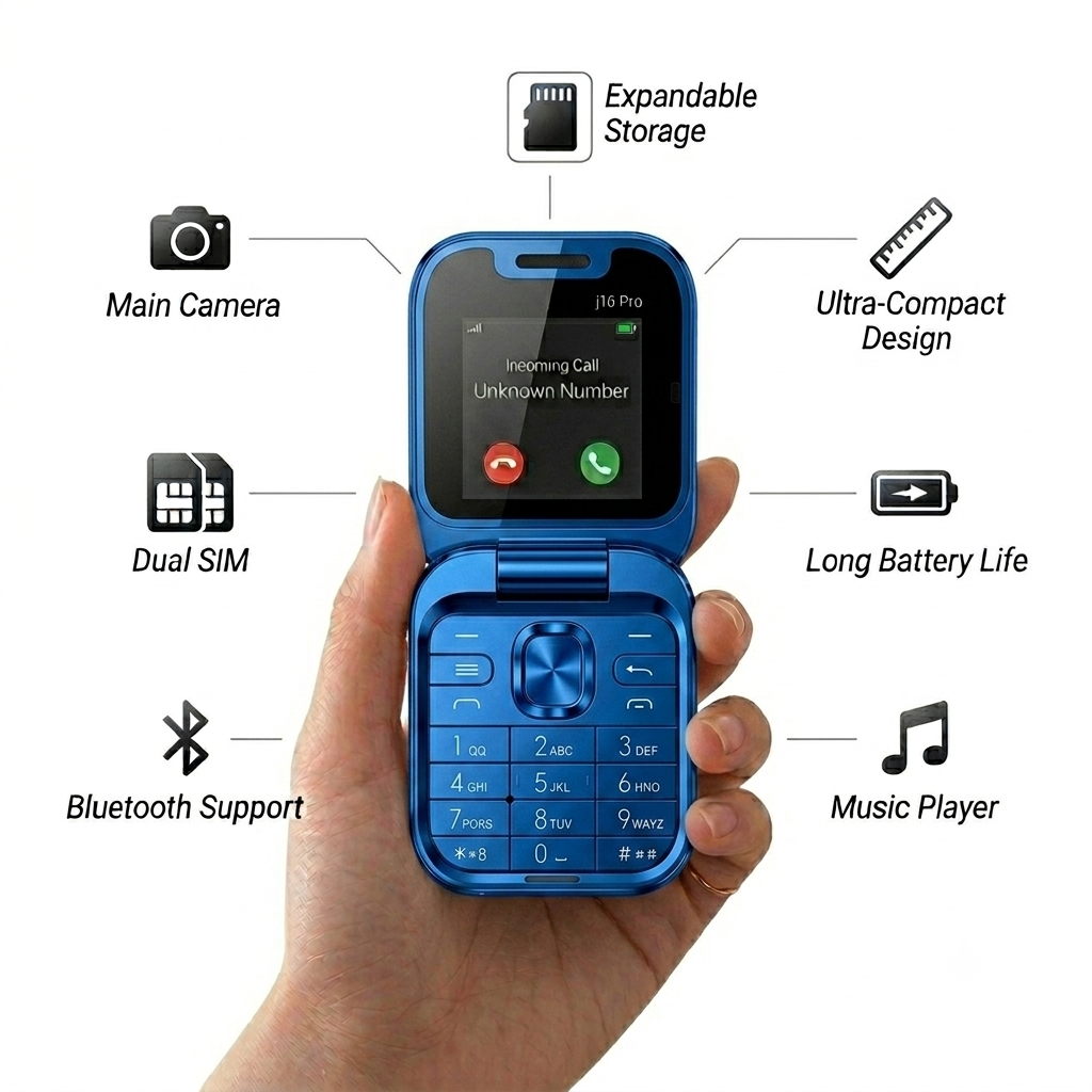 i16Pro Mini Foldable - Dual SIM 2G Phone with Compact Design